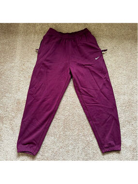 Nike Women's Purple Cotton Fleece Jogger Pants Elastic Waist Drawstring M